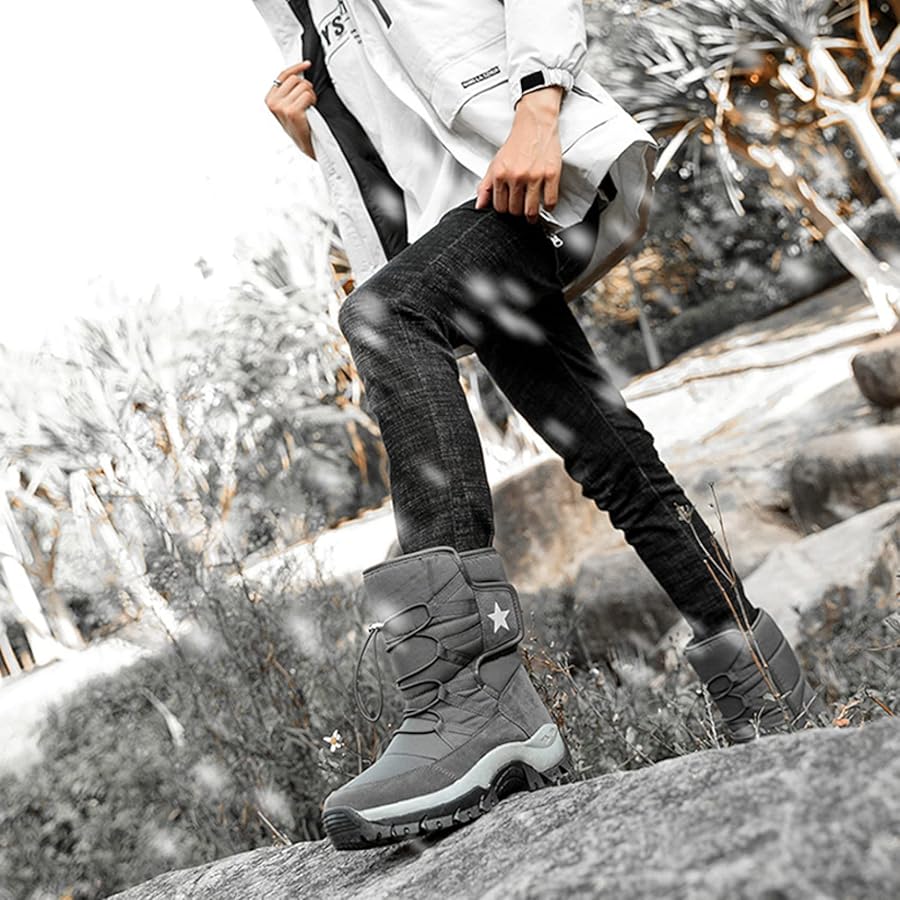 Amazon | [XYZL] 男女兼用 防寒 グレー ブーツ メンズ スノーブーツ